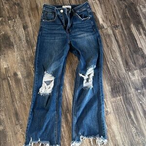 Classic Blue Distressed Straight Leg Jeans